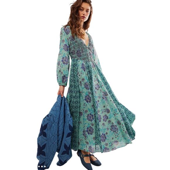 Free People Dresses & Skirts - Free People A New Way Maxi Dress Teal Combo Size Medium